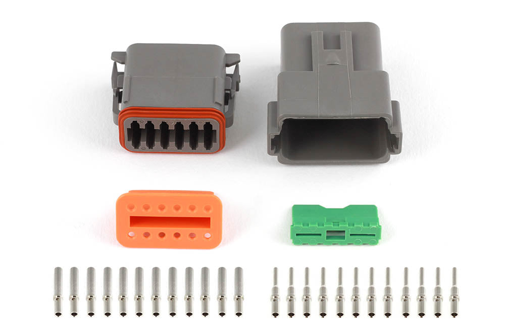 Haltech Plug and Pins Only - Matching Set of Deutsch DT-12 Connectors (DT06-12S + DT04-12P) - (13 Amp)